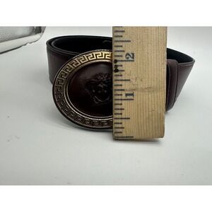 Versace Medusa Greca Oval Buckle Burgundy Leather Belt DCU 4409 Size 90/36